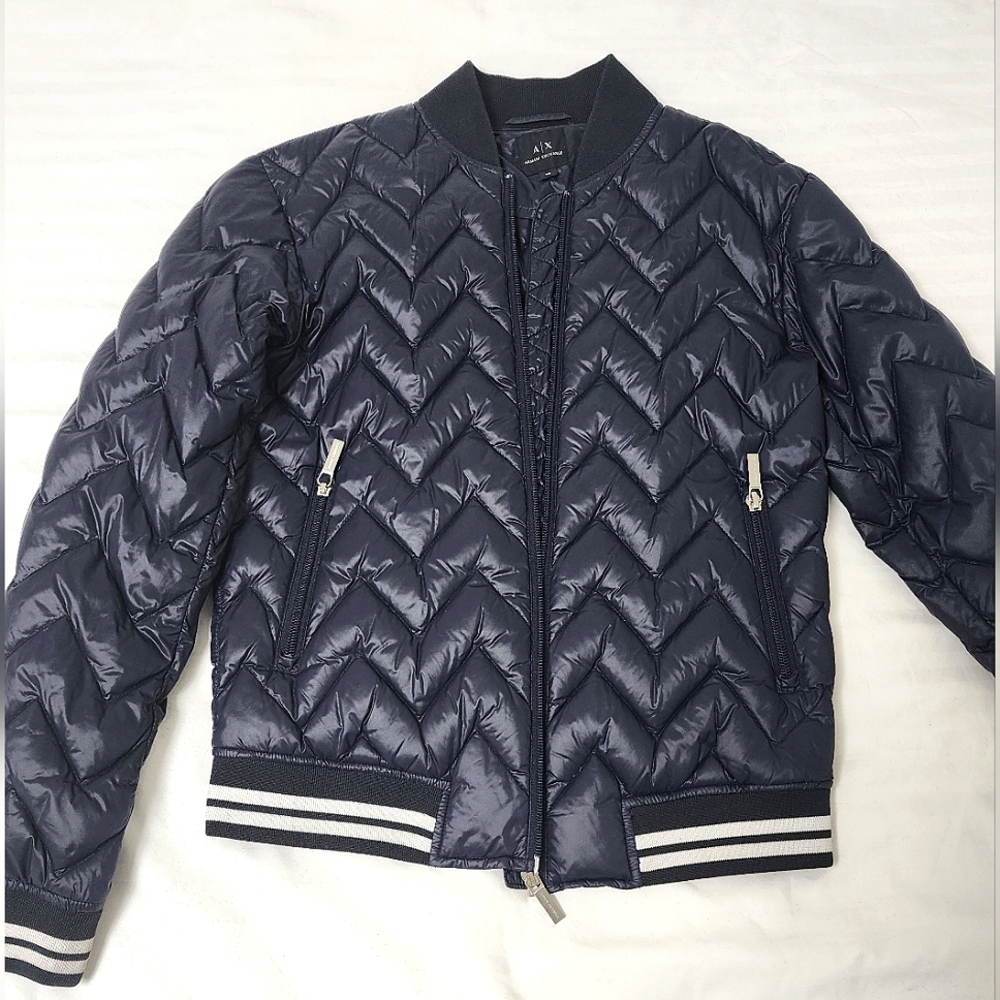 Armani Exchange Women's Zig Zag Blouson Jacket in Navy Blue XS